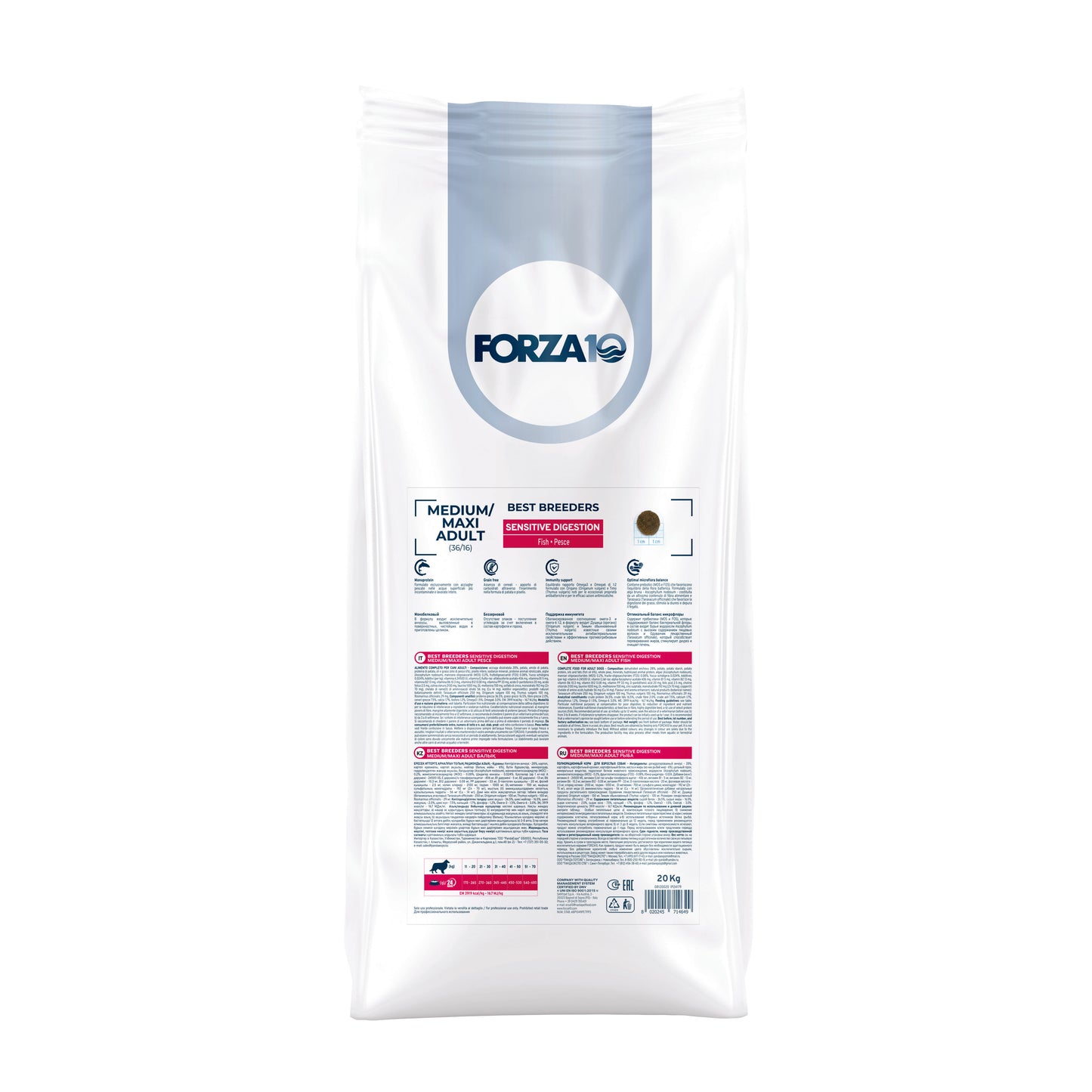 FORZA10 Best Breeders Medium/Maxi Adult šunims Sensitive Digestion (36/16) su žuvimi
