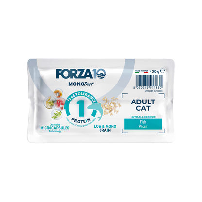Forza10 Mono Diet adult CAT - pilnvērtīga sabalansēta monoproteīna sausā barība pieaugušiem kaķiem ar barības alerģiju iepakojuma apakša