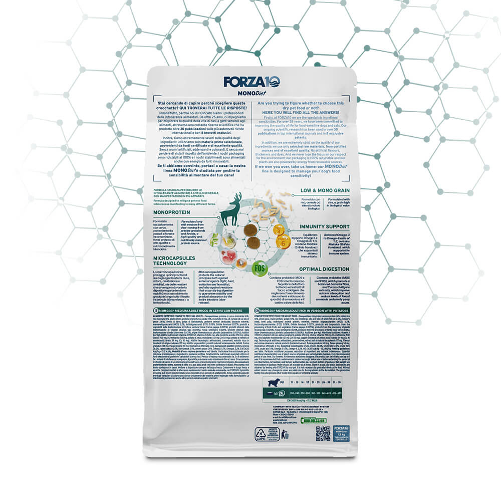 Forza10 Mini DIET sausā barība alerģiskiem, jutīgiem suņiem ar briedi un kartupeļiem