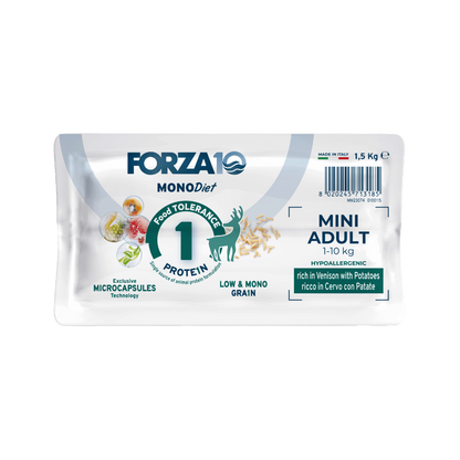 Forza10 Mini DIET sausā barība alerģiskiem, jutīgiem suņiem ar briedi un kartupeļiem