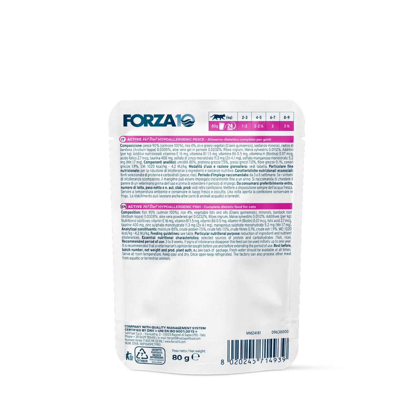 FORZA10 ACTIVE VetDiet Hypoallergenic konservai katėms su žuvimi, 80 g