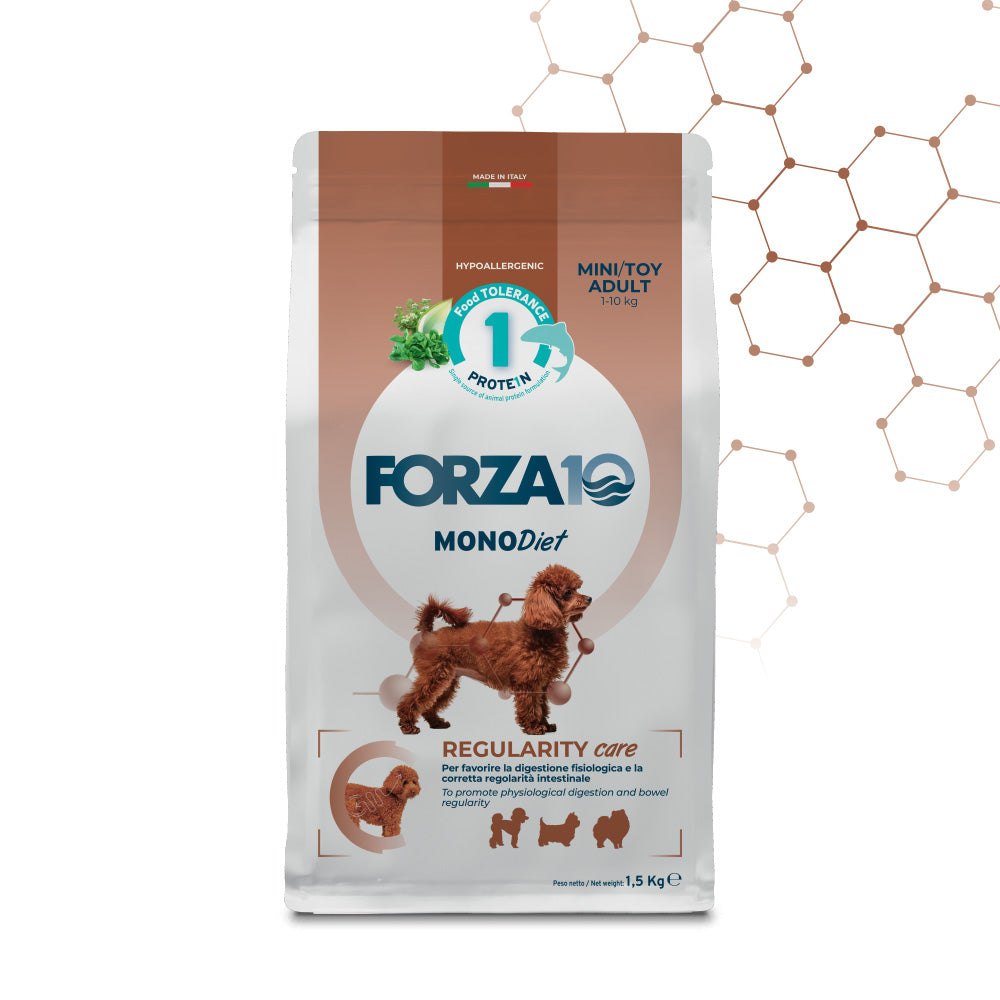 FORZA10 Monodiet Mini/Toy Regulatity Care virškinimui ir žarnyno veiklai reguliuoti šunims